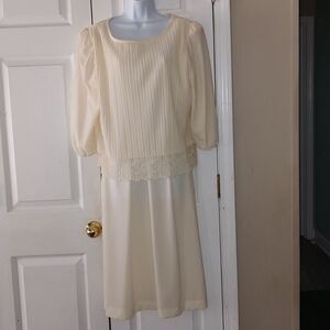 Sandi Dee Vintage  pleated lace 3/4 sleeve wedding cruise dress  Sz 15/16 NWOT